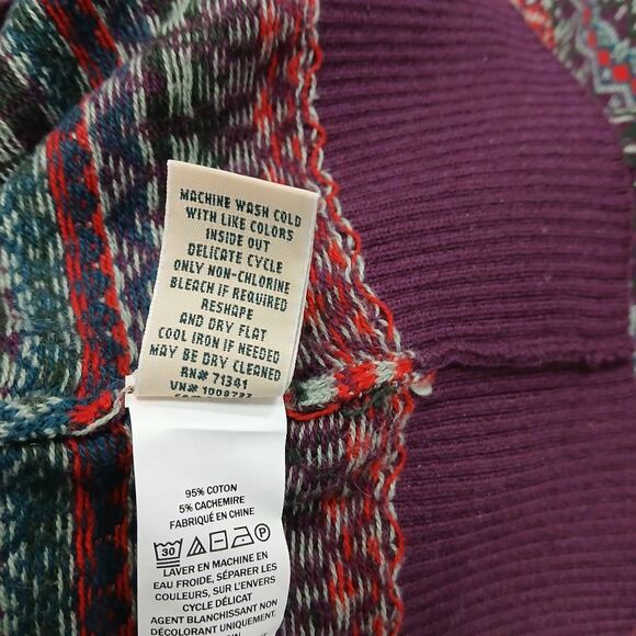 Ll bean womens medium turtleneck sweater cotton cashmere purple fairisle tunic - Picture 9 of 9